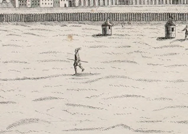 An illustration from Beschreibung des Haubt- und Frey-Schiessen, : welches von Ihro Kayser- und Königl. Catholischen Majestät Carolo Sexto, wegen erfreulichster Geburt, Leopoldi, dero Erst-Gebohrnen Ertz-Hertzogens zu Oesterreich, und Printzens von Asturien, der Wiennerischen Burgerschafft gegenem worden, 1716, leaf 6