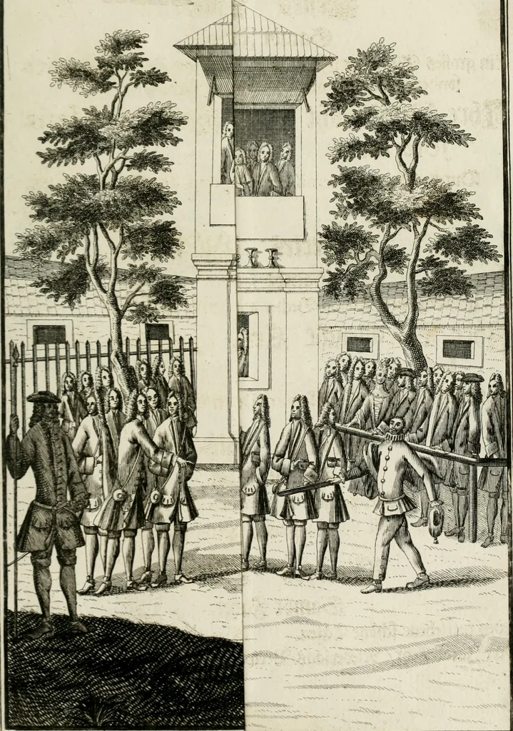 An illustration from Beschreibung des Haubt- und Frey-Schiessen, : welches von Ihro Kayser- und Königl. Catholischen Majestät Carolo Sexto, wegen erfreulichster Geburt, Leopoldi, dero Erst-Gebohrnen Ertz-Hertzogens zu Oesterreich, und Printzens von Asturien, der Wiennerischen Burgerschafft gegenem worden, 1716, leaf 64