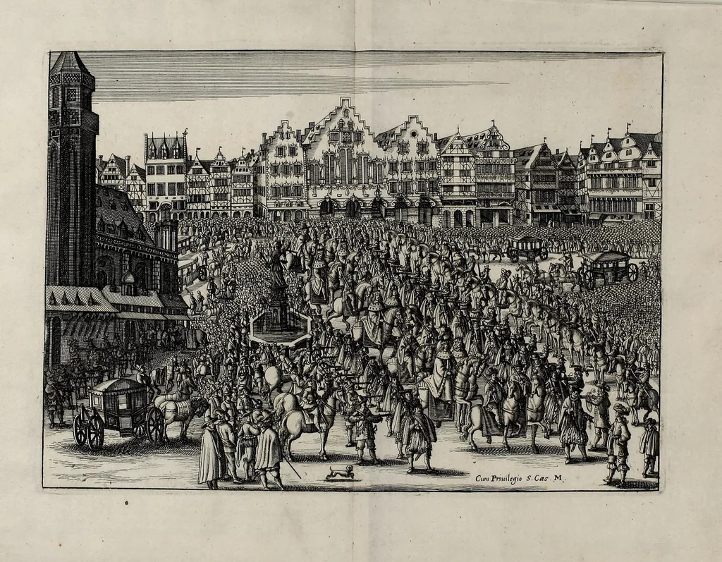An illustration from Beschreibung vnd Abbildung aller königl. und churfürstl. Ein-Züge, Wahl vnd Crönungs Acta : so geschehen zu Franckfurt am Mayn im Jahr 1658 : sampt andern darzu gehörigen vnd beygefügten Sachen, 1658, leaf 46