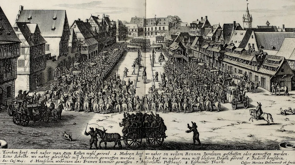 An illustration from Beschreibung vnd Abbildung aller königl. und churfürstl. Ein-Züge, Wahl vnd Crönungs Acta : so geschehen zu Franckfurt am Mayn im Jahr 1658 : sampt andern darzu gehörigen vnd beygefügten Sachen, 1658, leaf 85