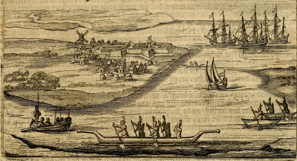An illustration from Beschrijvinghe van Virginia, Nieuw Nederlandt, Nieuw Engelandt, en d'eylanden Bermudes, Berbados, en S. Christoffel. Dienstelijck voor elck een derwaerts handelende, en alle voort-planters van nieuw colonien, 1651, leaf 32