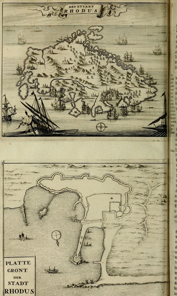 An illustration from Naukeurige beschryving der eilanden, in de archipel der Middelantsche zee, en ontrent dezelve, gelegen : waer onder de voornaemste Cyprus, Rhodus, Kandien, Samos, Scio, Negroponte, Lemnos, Paros, Delos, Patmos, en andere in groten getale, behelzende der zelver benamingen, gelegentheden, steden, kastelen, gedenkwaerdige aeloude en hedendaeghse geschiedenissen, bestieringen, veroveringen, gewassen, dieren, &c. : verrijkt met zee- en eilant-kaerten, en afbeeldingen van steden, dieren, gewassen &c., 1688, leaf 133