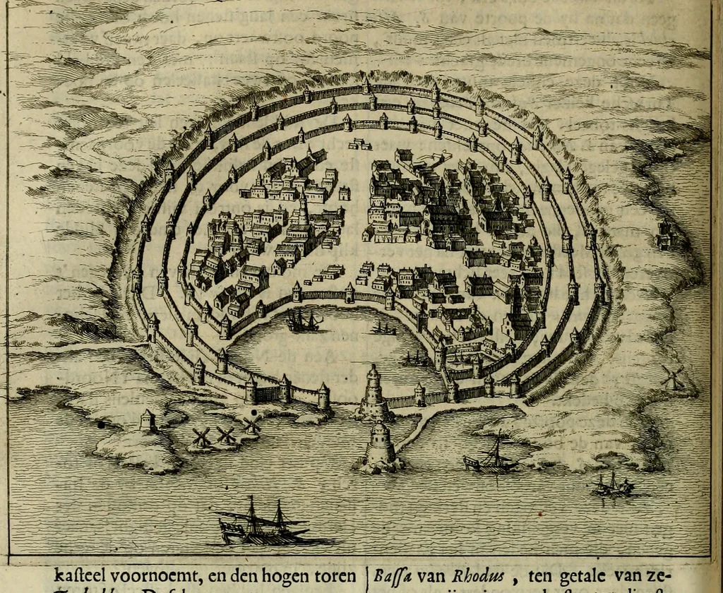 An illustration from Naukeurige beschryving der eilanden, in de archipel der Middelantsche zee, en ontrent dezelve, gelegen : waer onder de voornaemste Cyprus, Rhodus, Kandien, Samos, Scio, Negroponte, Lemnos, Paros, Delos, Patmos, en andere in groten getale, behelzende der zelver benamingen, gelegentheden, steden, kastelen, gedenkwaerdige aeloude en hedendaeghse geschiedenissen, bestieringen, veroveringen, gewassen, dieren, &c. : verrijkt met zee- en eilant-kaerten, en afbeeldingen van steden, dieren, gewassen &c., 1688, leaf 147