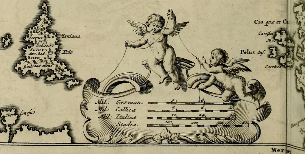 An illustration from Naukeurige beschryving der eilanden, in de archipel der Middelantsche zee, en ontrent dezelve, gelegen : waer onder de voornaemste Cyprus, Rhodus, Kandien, Samos, Scio, Negroponte, Lemnos, Paros, Delos, Patmos, en andere in groten getale, behelzende der zelver benamingen, gelegentheden, steden, kastelen, gedenkwaerdige aeloude en hedendaeghse geschiedenissen, bestieringen, veroveringen, gewassen, dieren, &c. : verrijkt met zee- en eilant-kaerten, en afbeeldingen van steden, dieren, gewassen &c., 1688, leaf 17