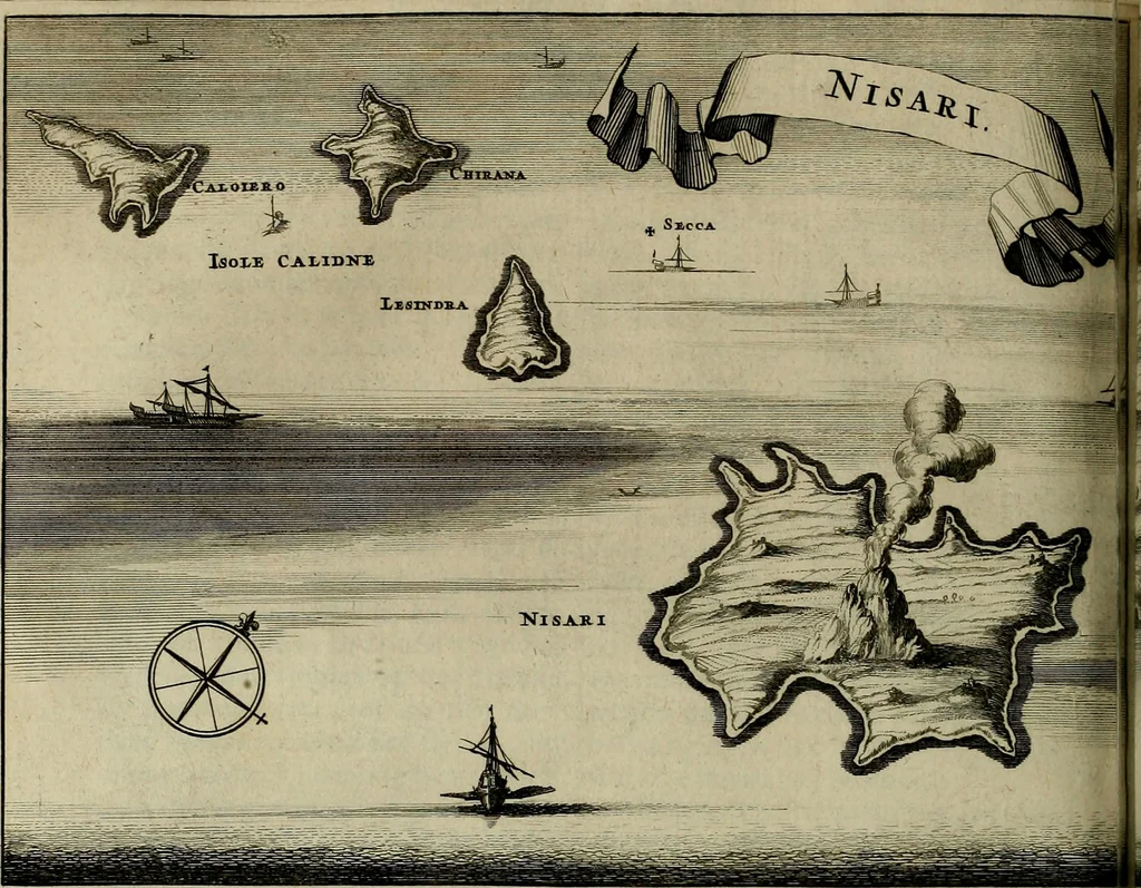 An illustration from Naukeurige beschryving der eilanden, in de archipel der Middelantsche zee, en ontrent dezelve, gelegen : waer onder de voornaemste Cyprus, Rhodus, Kandien, Samos, Scio, Negroponte, Lemnos, Paros, Delos, Patmos, en andere in groten getale, behelzende der zelver benamingen, gelegentheden, steden, kastelen, gedenkwaerdige aeloude en hedendaeghse geschiedenissen, bestieringen, veroveringen, gewassen, dieren, &c. : verrijkt met zee- en eilant-kaerten, en afbeeldingen van steden, dieren, gewassen &c., 1688, leaf 207