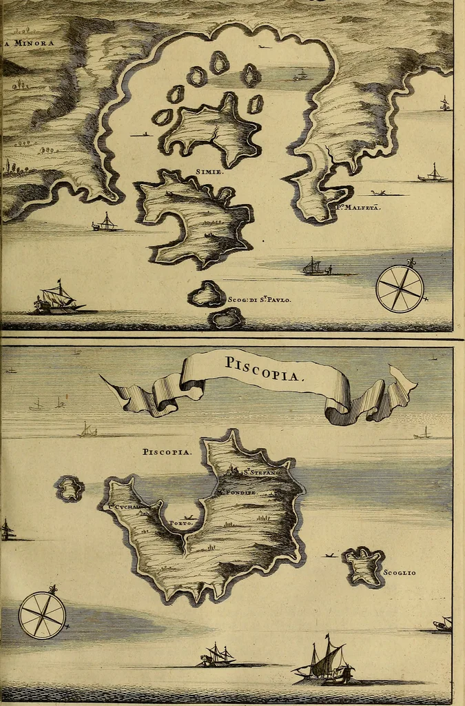 An illustration from Naukeurige beschryving der eilanden, in de archipel der Middelantsche zee, en ontrent dezelve, gelegen : waer onder de voornaemste Cyprus, Rhodus, Kandien, Samos, Scio, Negroponte, Lemnos, Paros, Delos, Patmos, en andere in groten getale, behelzende der zelver benamingen, gelegentheden, steden, kastelen, gedenkwaerdige aeloude en hedendaeghse geschiedenissen, bestieringen, veroveringen, gewassen, dieren, &c. : verrijkt met zee- en eilant-kaerten, en afbeeldingen van steden, dieren, gewassen &c., 1688, leaf 208
