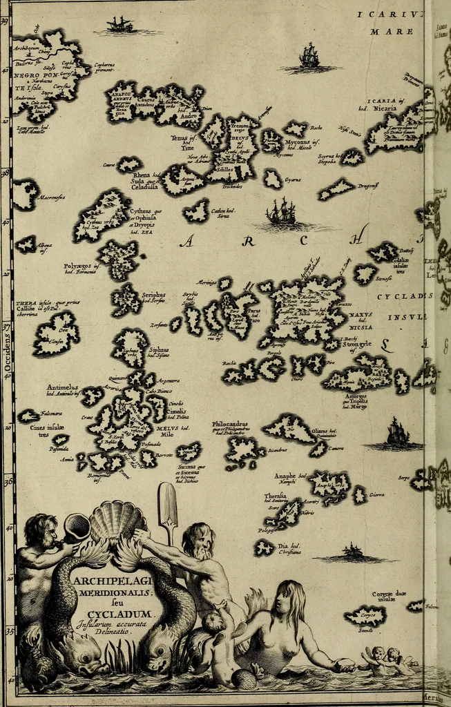 An illustration from Naukeurige beschryving der eilanden, in de archipel der Middelantsche zee, en ontrent dezelve, gelegen : waer onder de voornaemste Cyprus, Rhodus, Kandien, Samos, Scio, Negroponte, Lemnos, Paros, Delos, Patmos, en andere in groten getale, behelzende der zelver benamingen, gelegentheden, steden, kastelen, gedenkwaerdige aeloude en hedendaeghse geschiedenissen, bestieringen, veroveringen, gewassen, dieren, &c. : verrijkt met zee- en eilant-kaerten, en afbeeldingen van steden, dieren, gewassen &c., 1688, leaf 21