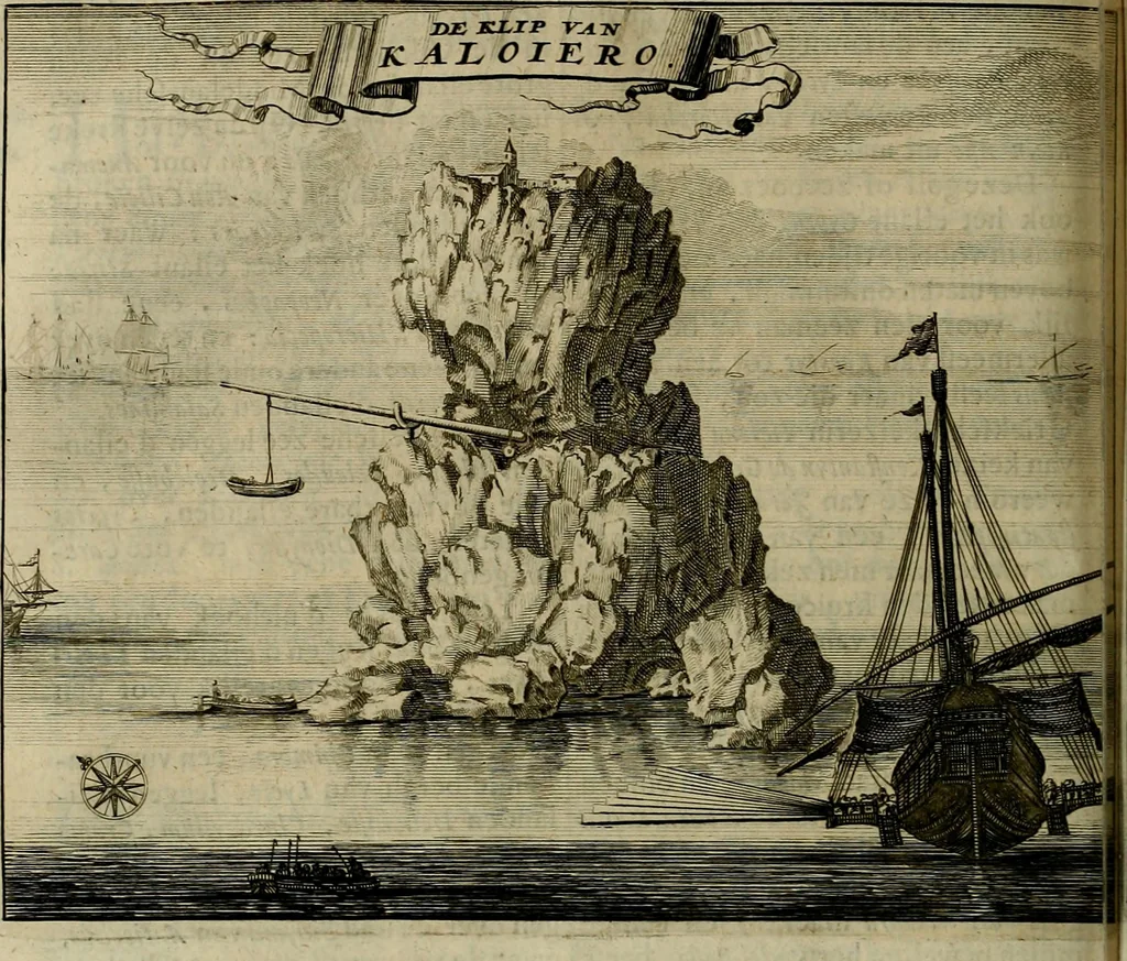 An illustration from Naukeurige beschryving der eilanden, in de archipel der Middelantsche zee, en ontrent dezelve, gelegen : waer onder de voornaemste Cyprus, Rhodus, Kandien, Samos, Scio, Negroponte, Lemnos, Paros, Delos, Patmos, en andere in groten getale, behelzende der zelver benamingen, gelegentheden, steden, kastelen, gedenkwaerdige aeloude en hedendaeghse geschiedenissen, bestieringen, veroveringen, gewassen, dieren, &c. : verrijkt met zee- en eilant-kaerten, en afbeeldingen van steden, dieren, gewassen &c., 1688, leaf 221