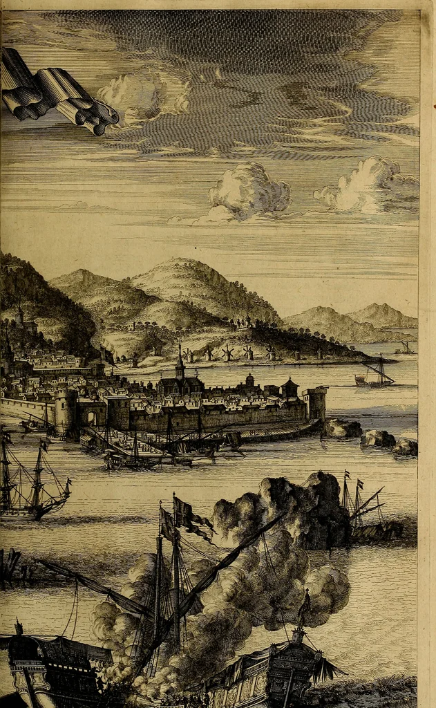 An illustration from Naukeurige beschryving der eilanden, in de archipel der Middelantsche zee, en ontrent dezelve, gelegen : waer onder de voornaemste Cyprus, Rhodus, Kandien, Samos, Scio, Negroponte, Lemnos, Paros, Delos, Patmos, en andere in groten getale, behelzende der zelver benamingen, gelegentheden, steden, kastelen, gedenkwaerdige aeloude en hedendaeghse geschiedenissen, bestieringen, veroveringen, gewassen, dieren, &c. : verrijkt met zee- en eilant-kaerten, en afbeeldingen van steden, dieren, gewassen &c., 1688, leaf 274