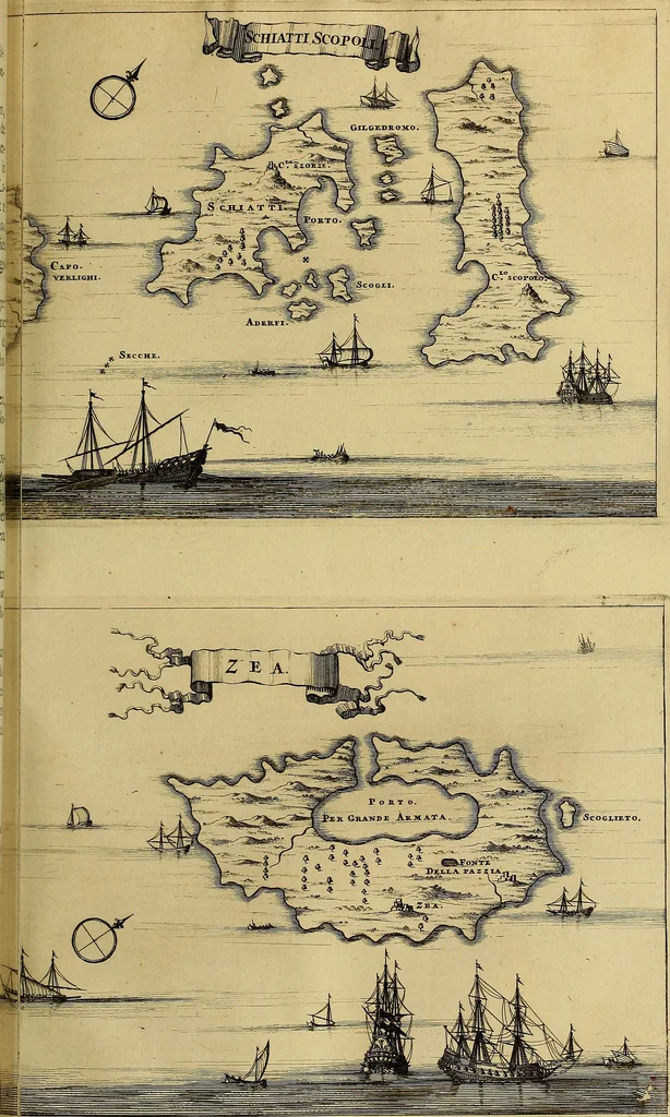 An illustration from Naukeurige beschryving der eilanden, in de archipel der Middelantsche zee, en ontrent dezelve, gelegen : waer onder de voornaemste Cyprus, Rhodus, Kandien, Samos, Scio, Negroponte, Lemnos, Paros, Delos, Patmos, en andere in groten getale, behelzende der zelver benamingen, gelegentheden, steden, kastelen, gedenkwaerdige aeloude en hedendaeghse geschiedenissen, bestieringen, veroveringen, gewassen, dieren, &c. : verrijkt met zee- en eilant-kaerten, en afbeeldingen van steden, dieren, gewassen &c., 1688, leaf 322