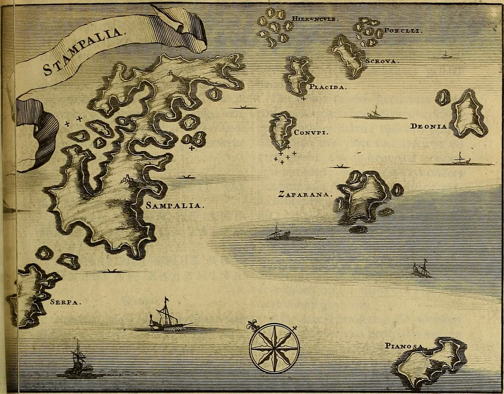 An illustration from Naukeurige beschryving der eilanden, in de archipel der Middelantsche zee, en ontrent dezelve, gelegen : waer onder de voornaemste Cyprus, Rhodus, Kandien, Samos, Scio, Negroponte, Lemnos, Paros, Delos, Patmos, en andere in groten getale, behelzende der zelver benamingen, gelegentheden, steden, kastelen, gedenkwaerdige aeloude en hedendaeghse geschiedenissen, bestieringen, veroveringen, gewassen, dieren, &c. : verrijkt met zee- en eilant-kaerten, en afbeeldingen van steden, dieren, gewassen &c., 1688, leaf 358