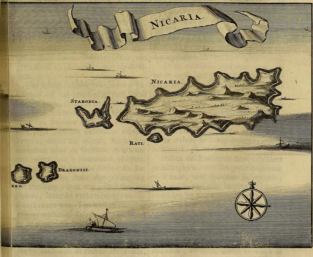 An illustration from Naukeurige beschryving der eilanden, in de archipel der Middelantsche zee, en ontrent dezelve, gelegen : waer onder de voornaemste Cyprus, Rhodus, Kandien, Samos, Scio, Negroponte, Lemnos, Paros, Delos, Patmos, en andere in groten getale, behelzende der zelver benamingen, gelegentheden, steden, kastelen, gedenkwaerdige aeloude en hedendaeghse geschiedenissen, bestieringen, veroveringen, gewassen, dieren, &c. : verrijkt met zee- en eilant-kaerten, en afbeeldingen van steden, dieren, gewassen &c., 1688, leaf 358