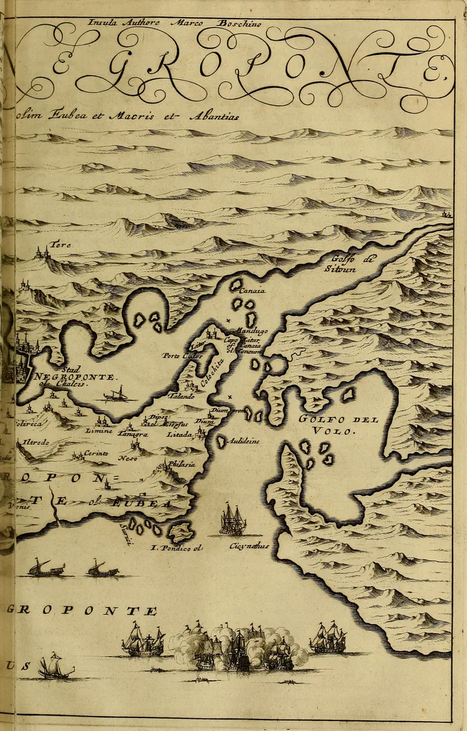 An illustration from Naukeurige beschryving der eilanden, in de archipel der Middelantsche zee, en ontrent dezelve, gelegen : waer onder de voornaemste Cyprus, Rhodus, Kandien, Samos, Scio, Negroponte, Lemnos, Paros, Delos, Patmos, en andere in groten getale, behelzende der zelver benamingen, gelegentheden, steden, kastelen, gedenkwaerdige aeloude en hedendaeghse geschiedenissen, bestieringen, veroveringen, gewassen, dieren, &c. : verrijkt met zee- en eilant-kaerten, en afbeeldingen van steden, dieren, gewassen &c., 1688, leaf 382