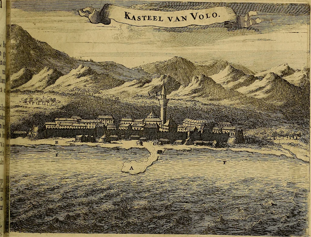 An illustration from Naukeurige beschryving der eilanden, in de archipel der Middelantsche zee, en ontrent dezelve, gelegen : waer onder de voornaemste Cyprus, Rhodus, Kandien, Samos, Scio, Negroponte, Lemnos, Paros, Delos, Patmos, en andere in groten getale, behelzende der zelver benamingen, gelegentheden, steden, kastelen, gedenkwaerdige aeloude en hedendaeghse geschiedenissen, bestieringen, veroveringen, gewassen, dieren, &c. : verrijkt met zee- en eilant-kaerten, en afbeeldingen van steden, dieren, gewassen &c., 1688, leaf 428