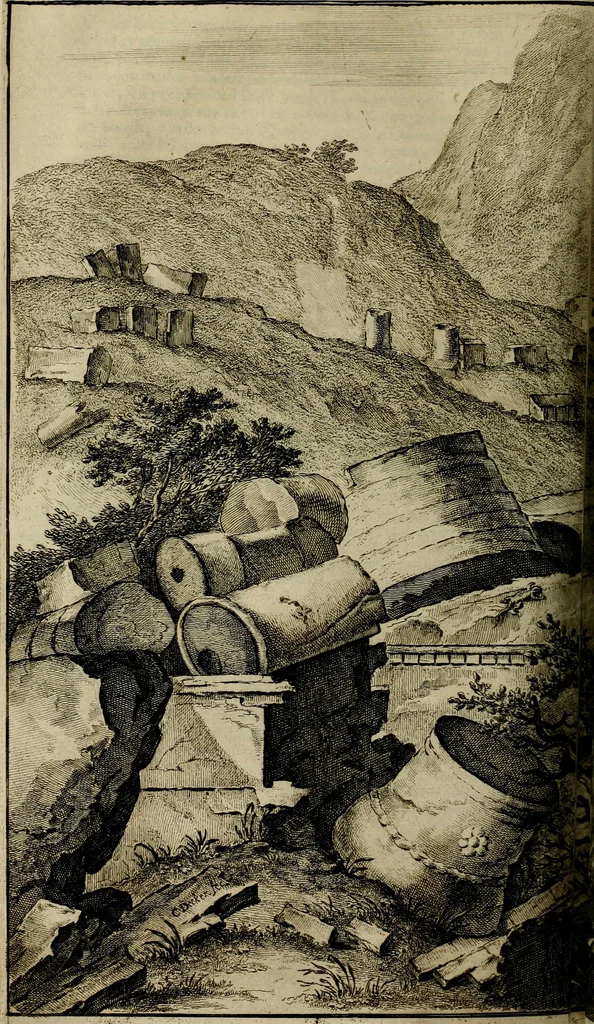 An illustration from Naukeurige beschryving der eilanden, in de archipel der Middelantsche zee, en ontrent dezelve, gelegen : waer onder de voornaemste Cyprus, Rhodus, Kandien, Samos, Scio, Negroponte, Lemnos, Paros, Delos, Patmos, en andere in groten getale, behelzende der zelver benamingen, gelegentheden, steden, kastelen, gedenkwaerdige aeloude en hedendaeghse geschiedenissen, bestieringen, veroveringen, gewassen, dieren, &c. : verrijkt met zee- en eilant-kaerten, en afbeeldingen van steden, dieren, gewassen &c., 1688, leaf 457