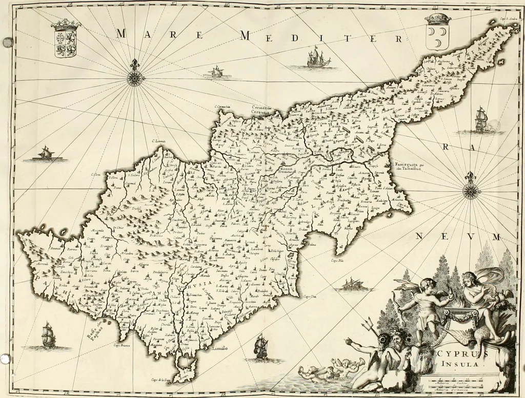 An illustration from Naukeurige beschryving der eilanden, in de archipel der Middelantsche zee, en ontrent dezelve, gelegen : waer onder de voornaemste Cyprus, Rhodus, Kandien, Samos, Scio, Negroponte, Lemnos, Paros, Delos, Patmos, en andere in groten getale, behelzende der zelver benamingen, gelegentheden, steden, kastelen, gedenkwaerdige aeloude en hedendaeghse geschiedenissen, bestieringen, veroveringen, gewassen, dieren, &c. : verrijkt met zee- en eilant-kaerten, en afbeeldingen van steden, dieren, gewassen &c., 1688, leaf 49