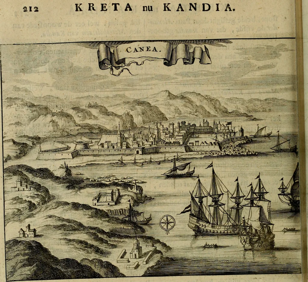 An illustration from Naukeurige beschryving der eilanden, in de archipel der Middelantsche zee, en ontrent dezelve, gelegen : waer onder de voornaemste Cyprus, Rhodus, Kandien, Samos, Scio, Negroponte, Lemnos, Paros, Delos, Patmos, en andere in groten getale, behelzende der zelver benamingen, gelegentheden, steden, kastelen, gedenkwaerdige aeloude en hedendaeghse geschiedenissen, bestieringen, veroveringen, gewassen, dieren, &c. : verrijkt met zee- en eilant-kaerten, en afbeeldingen van steden, dieren, gewassen &c., 1688, leaf 505