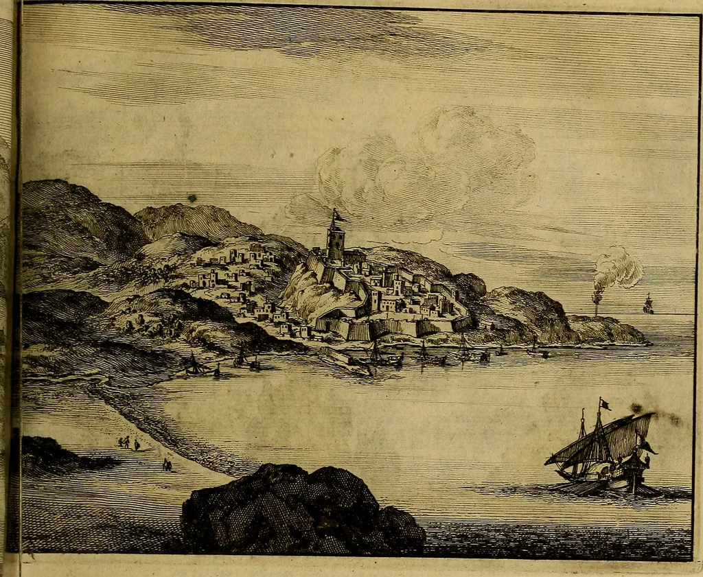 An illustration from Naukeurige beschryving der eilanden, in de archipel der Middelantsche zee, en ontrent dezelve, gelegen : waer onder de voornaemste Cyprus, Rhodus, Kandien, Samos, Scio, Negroponte, Lemnos, Paros, Delos, Patmos, en andere in groten getale, behelzende der zelver benamingen, gelegentheden, steden, kastelen, gedenkwaerdige aeloude en hedendaeghse geschiedenissen, bestieringen, veroveringen, gewassen, dieren, &c. : verrijkt met zee- en eilant-kaerten, en afbeeldingen van steden, dieren, gewassen &c., 1688, leaf 512
