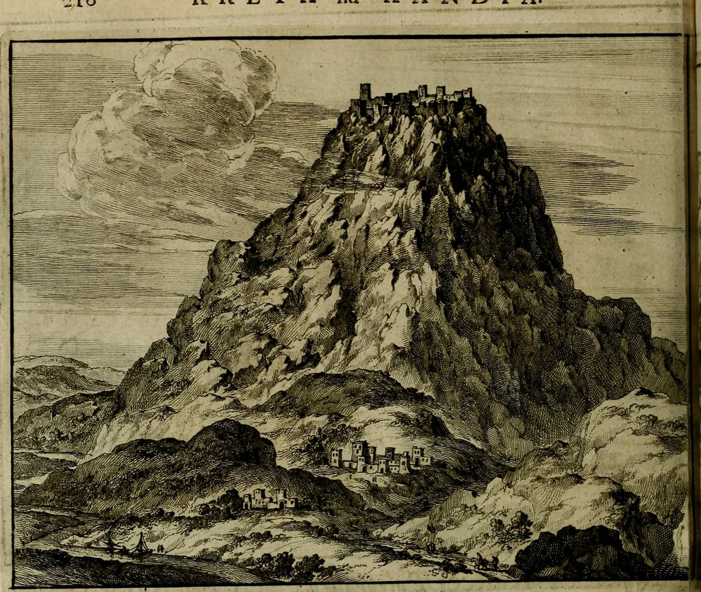 An illustration from Naukeurige beschryving der eilanden, in de archipel der Middelantsche zee, en ontrent dezelve, gelegen : waer onder de voornaemste Cyprus, Rhodus, Kandien, Samos, Scio, Negroponte, Lemnos, Paros, Delos, Patmos, en andere in groten getale, behelzende der zelver benamingen, gelegentheden, steden, kastelen, gedenkwaerdige aeloude en hedendaeghse geschiedenissen, bestieringen, veroveringen, gewassen, dieren, &c. : verrijkt met zee- en eilant-kaerten, en afbeeldingen van steden, dieren, gewassen &c., 1688, leaf 515