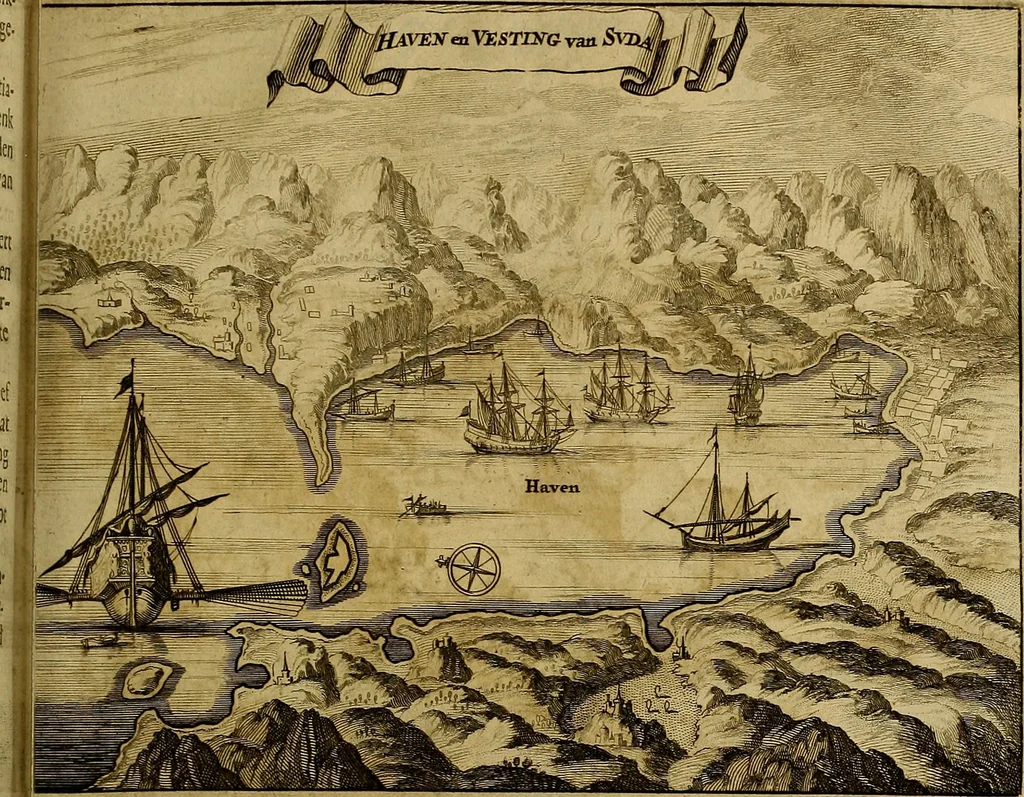 An illustration from Naukeurige beschryving der eilanden, in de archipel der Middelantsche zee, en ontrent dezelve, gelegen : waer onder de voornaemste Cyprus, Rhodus, Kandien, Samos, Scio, Negroponte, Lemnos, Paros, Delos, Patmos, en andere in groten getale, behelzende der zelver benamingen, gelegentheden, steden, kastelen, gedenkwaerdige aeloude en hedendaeghse geschiedenissen, bestieringen, veroveringen, gewassen, dieren, &c. : verrijkt met zee- en eilant-kaerten, en afbeeldingen van steden, dieren, gewassen &c., 1688, leaf 544