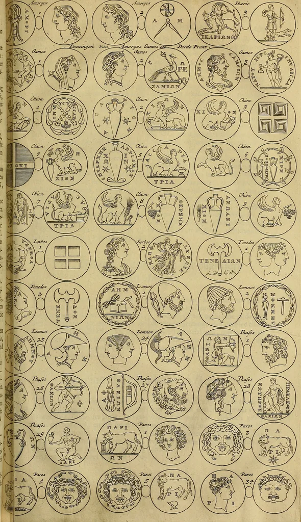An illustration from Naukeurige beschryving der eilanden, in de archipel der Middelantsche zee, en ontrent dezelve, gelegen : waer onder de voornaemste Cyprus, Rhodus, Kandien, Samos, Scio, Negroponte, Lemnos, Paros, Delos, Patmos, en andere in groten getale, behelzende der zelver benamingen, gelegentheden, steden, kastelen, gedenkwaerdige aeloude en hedendaeghse geschiedenissen, bestieringen, veroveringen, gewassen, dieren, &c. : verrijkt met zee- en eilant-kaerten, en afbeeldingen van steden, dieren, gewassen &c., 1688, leaf 604
