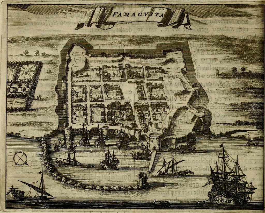 An illustration from Naukeurige beschryving der eilanden, in de archipel der Middelantsche zee, en ontrent dezelve, gelegen : waer onder de voornaemste Cyprus, Rhodus, Kandien, Samos, Scio, Negroponte, Lemnos, Paros, Delos, Patmos, en andere in groten getale, behelzende der zelver benamingen, gelegentheden, steden, kastelen, gedenkwaerdige aeloude en hedendaeghse geschiedenissen, bestieringen, veroveringen, gewassen, dieren, &c. : verrijkt met zee- en eilant-kaerten, en afbeeldingen van steden, dieren, gewassen &c., 1688, leaf 61