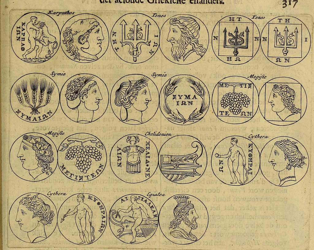An illustration from Naukeurige beschryving der eilanden, in de archipel der Middelantsche zee, en ontrent dezelve, gelegen : waer onder de voornaemste Cyprus, Rhodus, Kandien, Samos, Scio, Negroponte, Lemnos, Paros, Delos, Patmos, en andere in groten getale, behelzende der zelver benamingen, gelegentheden, steden, kastelen, gedenkwaerdige aeloude en hedendaeghse geschiedenissen, bestieringen, veroveringen, gewassen, dieren, &c. : verrijkt met zee- en eilant-kaerten, en afbeeldingen van steden, dieren, gewassen &c., 1688, leaf 626