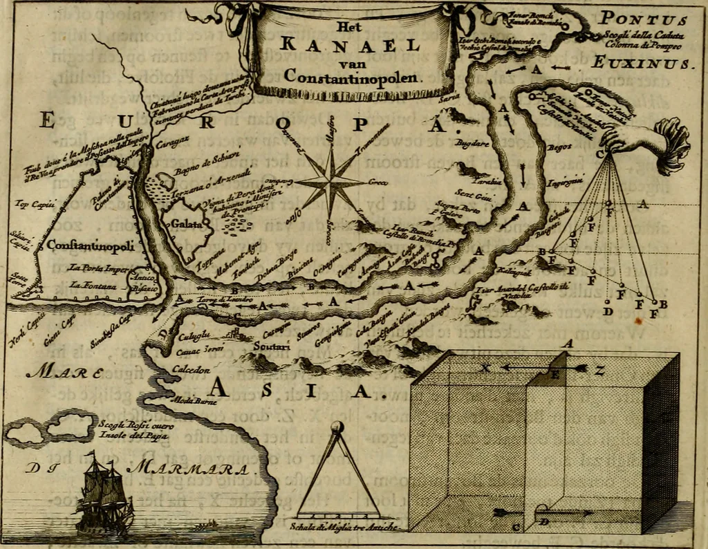 An illustration from Naukeurige beschryving der eilanden, in de archipel der Middelantsche zee, en ontrent dezelve, gelegen : waer onder de voornaemste Cyprus, Rhodus, Kandien, Samos, Scio, Negroponte, Lemnos, Paros, Delos, Patmos, en andere in groten getale, behelzende der zelver benamingen, gelegentheden, steden, kastelen, gedenkwaerdige aeloude en hedendaeghse geschiedenissen, bestieringen, veroveringen, gewassen, dieren, &c. : verrijkt met zee- en eilant-kaerten, en afbeeldingen van steden, dieren, gewassen &c., 1688, leaf 665