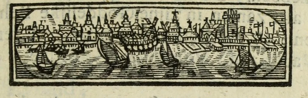 An illustration from Beschryvinge der stad Dordrecht : vervatende haar begin, opkomst, toeneming, en verdere stant ... Als mede een verzamelinge van eenige geslachtboomen, der adelijke, aal-oude, en aanzienlijke heeren-geslachten, van, en in, Dordrecht, enz. ..., 1677, leaf 11