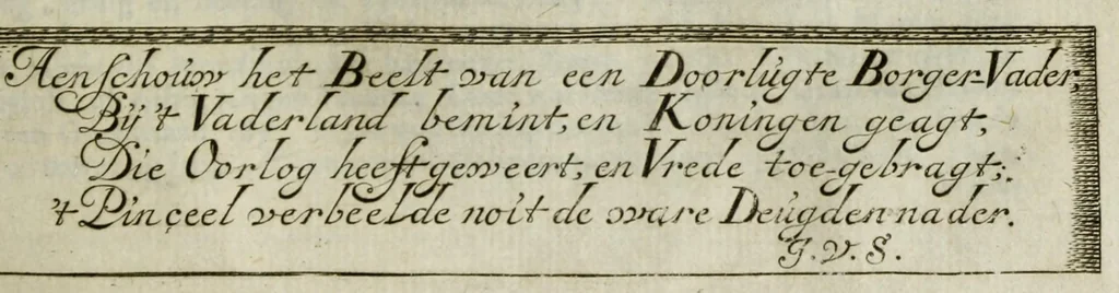 An illustration from Beschryvinge der stad Dordrecht : vervatende haar begin, opkomst, toeneming, en verdere stant ... Als mede een verzamelinge van eenige geslachtboomen, der adelijke, aal-oude, en aanzienlijke heeren-geslachten, van, en in, Dordrecht, enz. ..., 1677, leaf 263