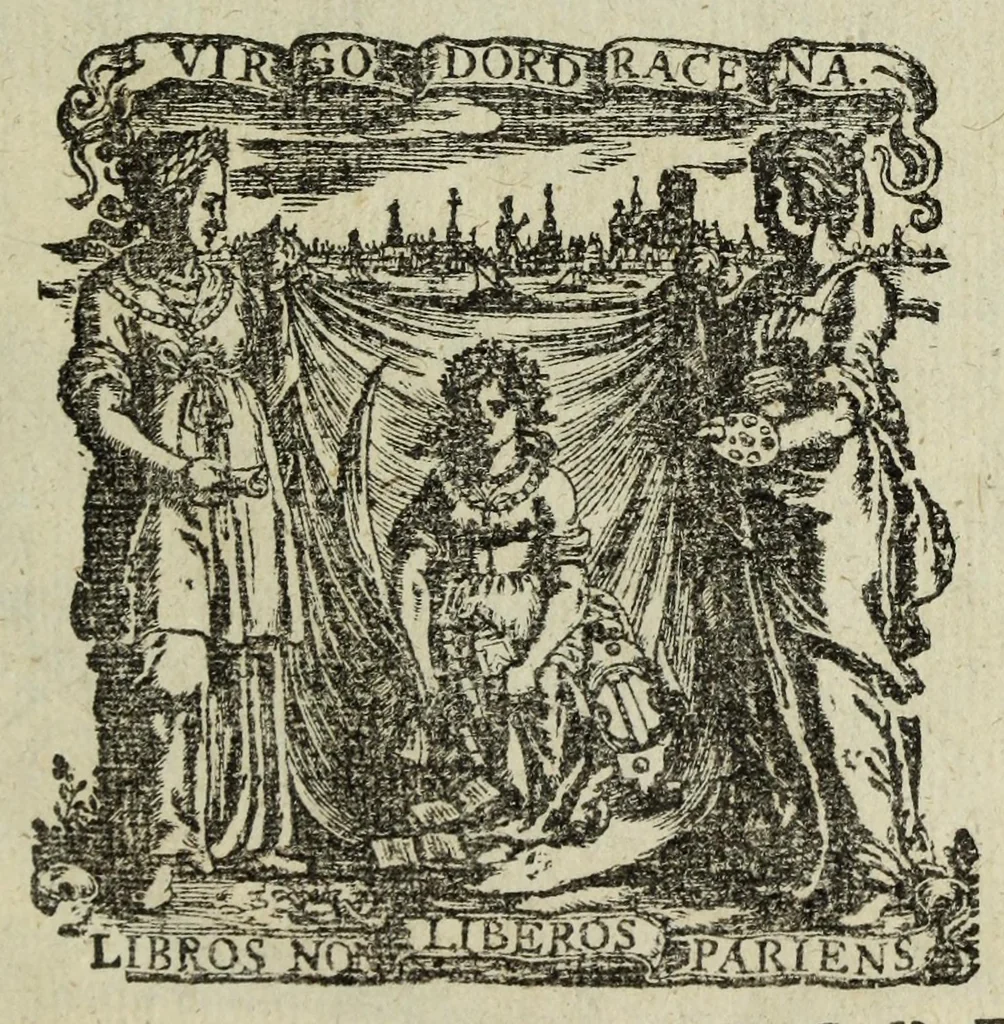 An illustration from Beschryvinge der stad Dordrecht : vervatende haar begin, opkomst, toeneming, en verdere stant ... Als mede een verzamelinge van eenige geslachtboomen, der adelijke, aal-oude, en aanzienlijke heeren-geslachten, van, en in, Dordrecht, enz. ..., 1677, leaf 7