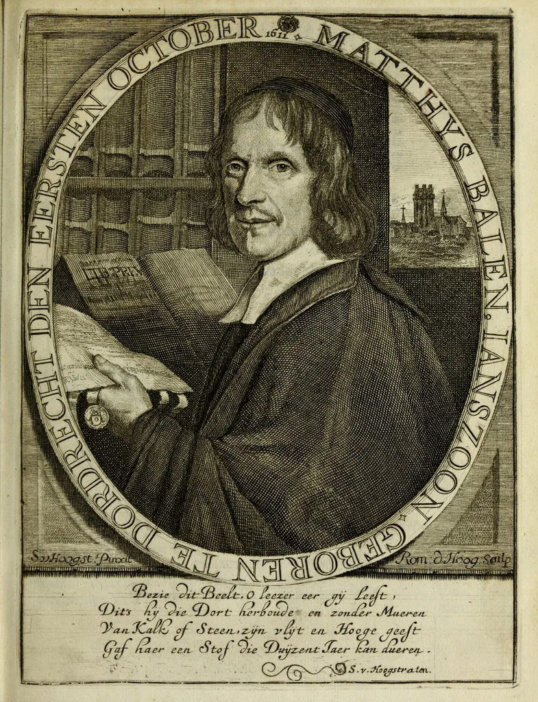 An illustration from Beschryvinge der stad Dordrecht : vervatende haar begin, opkomst, toeneming, en verdere stant ... Als mede een verzamelinge van eenige geslachtboomen, der adelijke, aal-oude, en aanzienlijke heeren-geslachten, van, en in, Dordrecht, enz. ..., 1677, leaf 9