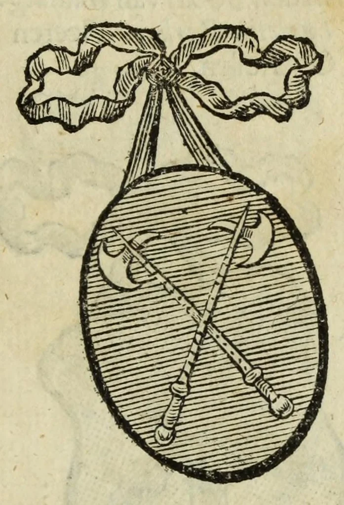An illustration from Beschryvinge der stad Dordrecht : vervatende haar begin, opkomst, toeneming, en verdere stant ... Als mede een verzamelinge van eenige geslachtboomen, der adelijke, aal-oude, en aanzienlijke heeren-geslachten, van, en in, Dordrecht, enz. ..., 1677, leaf 271