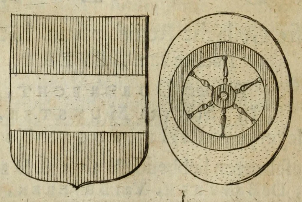 An illustration from Beschryvinge der stad Dordrecht : vervatende haar begin, opkomst, toeneming, en verdere stant ... Als mede een verzamelinge van eenige geslachtboomen, der adelijke, aal-oude, en aanzienlijke heeren-geslachten, van, en in, Dordrecht, enz. ..., 1677, leaf 282