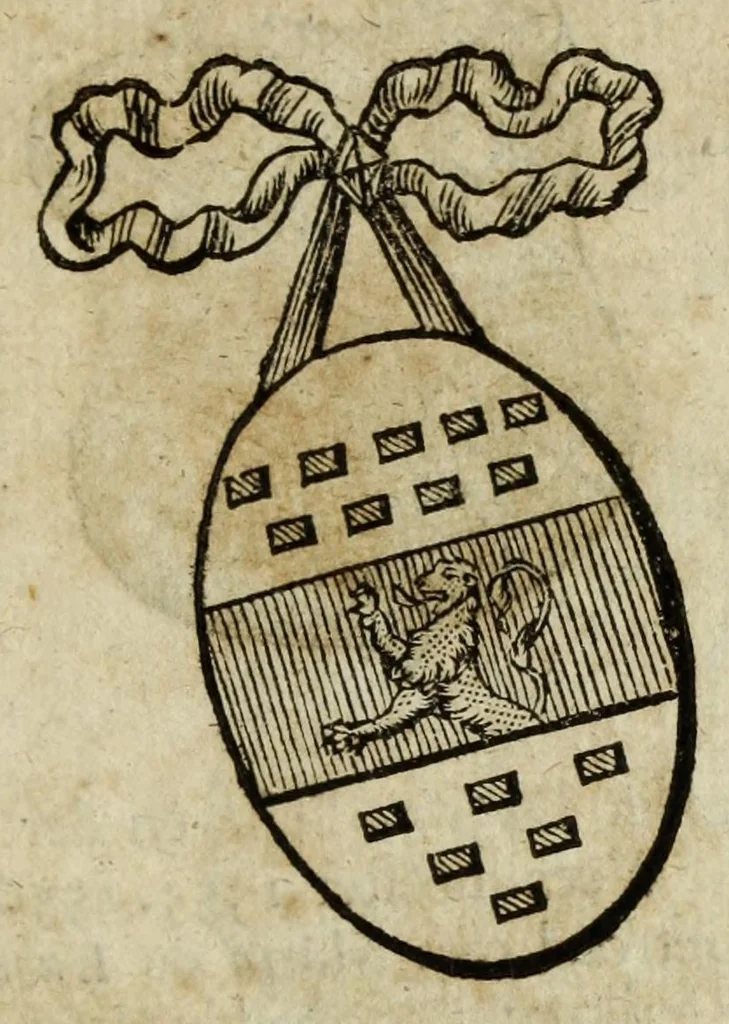 An illustration from Beschryvinge der stad Dordrecht : vervatende haar begin, opkomst, toeneming, en verdere stant ... Als mede een verzamelinge van eenige geslachtboomen, der adelijke, aal-oude, en aanzienlijke heeren-geslachten, van, en in, Dordrecht, enz. ..., 1677, leaf 393