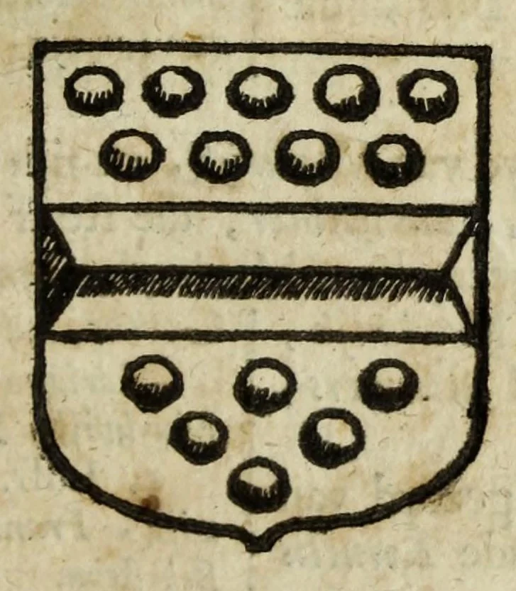 An illustration from Beschryvinge der stad Dordrecht : vervatende haar begin, opkomst, toeneming, en verdere stant ... Als mede een verzamelinge van eenige geslachtboomen, der adelijke, aal-oude, en aanzienlijke heeren-geslachten, van, en in, Dordrecht, enz. ..., 1677, leaf 457