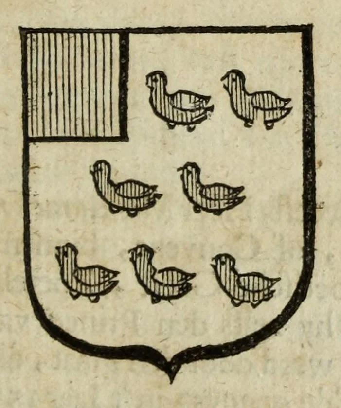 An illustration from Beschryvinge der stad Dordrecht : vervatende haar begin, opkomst, toeneming, en verdere stant ... Als mede een verzamelinge van eenige geslachtboomen, der adelijke, aal-oude, en aanzienlijke heeren-geslachten, van, en in, Dordrecht, enz. ..., 1677, leaf 477