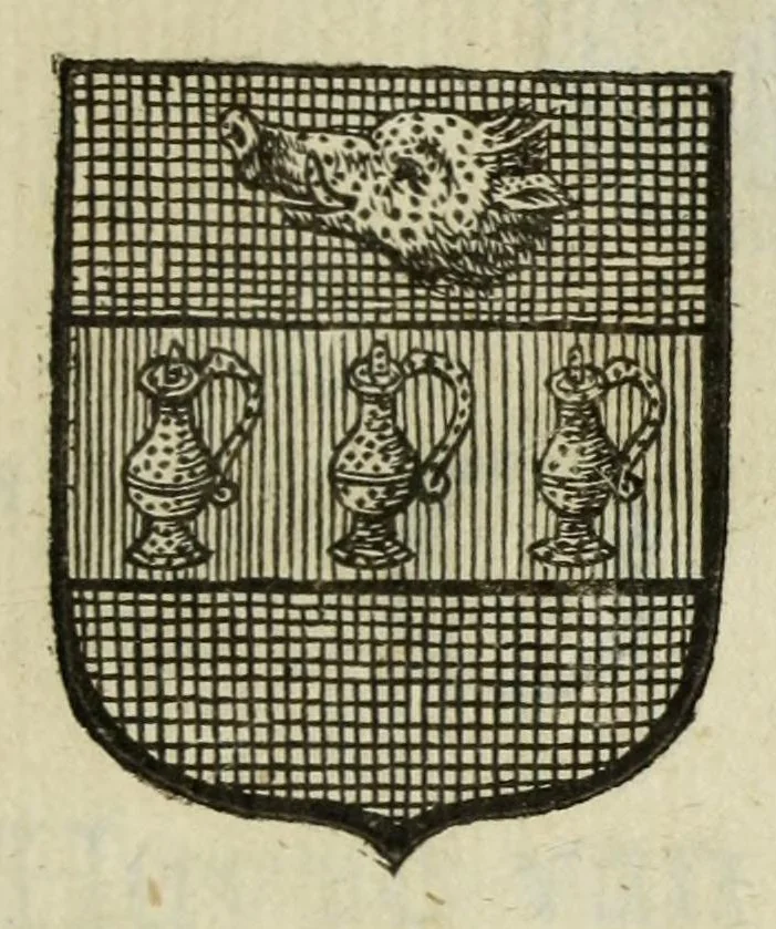 An illustration from Beschryvinge der stad Dordrecht : vervatende haar begin, opkomst, toeneming, en verdere stant ... Als mede een verzamelinge van eenige geslachtboomen, der adelijke, aal-oude, en aanzienlijke heeren-geslachten, van, en in, Dordrecht, enz. ..., 1677, leaf 589