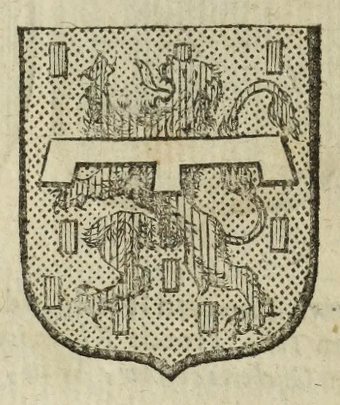 An illustration from Beschryvinge der stad Dordrecht : vervatende haar begin, opkomst, toeneming, en verdere stant ... Als mede een verzamelinge van eenige geslachtboomen, der adelijke, aal-oude, en aanzienlijke heeren-geslachten, van, en in, Dordrecht, enz. ..., 1677, leaf 600