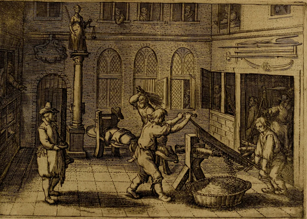 An illustration from Historische beschryvinghe der seer wijt beroemde Coop-stadt Amsterdam : waer inne benevens de eerste beginselen ende opcomsten der stadt, verscheyde privilgien ordonnantien, ende andere ghedenckweerdinghe gheschiedenissen met het ghene de nieuwe vergrootinghen der stadt, als oock de handel ende verre reysen ende de politie betreffende is, tot desen teghenwoordinghen tijt, nae her vervolch der jaeren, verhaelt werdt, 1614, leaf 146