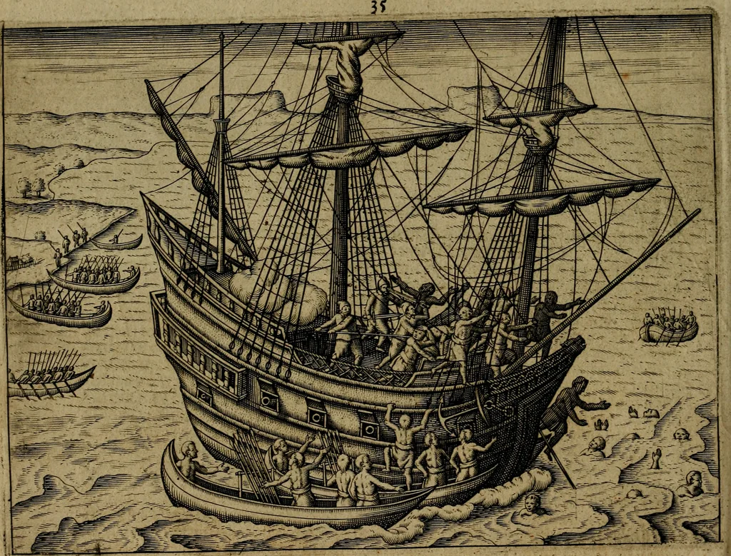 An illustration from Historische beschryvinghe der seer wijt beroemde Coop-stadt Amsterdam : waer inne benevens de eerste beginselen ende opcomsten der stadt, verscheyde privilgien ordonnantien, ende andere ghedenckweerdinghe gheschiedenissen met het ghene de nieuwe vergrootinghen der stadt, als oock de handel ende verre reysen ende de politie betreffende is, tot desen teghenwoordinghen tijt, nae her vervolch der jaeren, verhaelt werdt, 1614, leaf 245