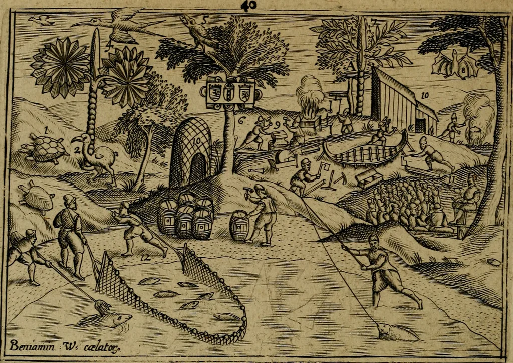 An illustration from Historische beschryvinghe der seer wijt beroemde Coop-stadt Amsterdam : waer inne benevens de eerste beginselen ende opcomsten der stadt, verscheyde privilgien ordonnantien, ende andere ghedenckweerdinghe gheschiedenissen met het ghene de nieuwe vergrootinghen der stadt, als oock de handel ende verre reysen ende de politie betreffende is, tot desen teghenwoordinghen tijt, nae her vervolch der jaeren, verhaelt werdt, 1614, leaf 255