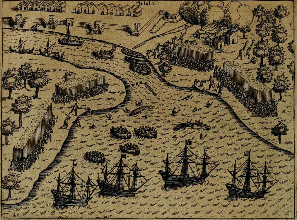 An illustration from Historische beschryvinghe der seer wijt beroemde Coop-stadt Amsterdam : waer inne benevens de eerste beginselen ende opcomsten der stadt, verscheyde privilgien ordonnantien, ende andere ghedenckweerdinghe gheschiedenissen met het ghene de nieuwe vergrootinghen der stadt, als oock de handel ende verre reysen ende de politie betreffende is, tot desen teghenwoordinghen tijt, nae her vervolch der jaeren, verhaelt werdt, 1614, leaf 259
