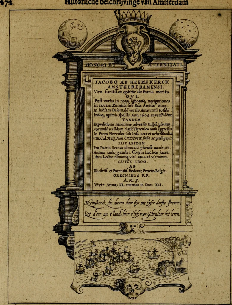 An illustration from Historische beschryvinghe der seer wijt beroemde Coop-stadt Amsterdam : waer inne benevens de eerste beginselen ende opcomsten der stadt, verscheyde privilgien ordonnantien, ende andere ghedenckweerdinghe gheschiedenissen met het ghene de nieuwe vergrootinghen der stadt, als oock de handel ende verre reysen ende de politie betreffende is, tot desen teghenwoordinghen tijt, nae her vervolch der jaeren, verhaelt werdt, 1614, leaf 295