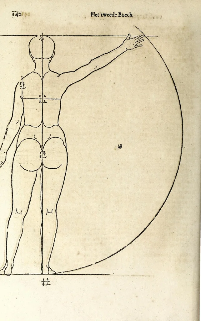 An illustration from Beschryvinghe van Albrecht Durer van de menschelijcke proportion : begrepen in vier onderscheyden boecken, zeer nut ende profijtelijck voor alle lief-hebbers defer konste : in't latijn ende hooghduytsch, tot Nurenbergh ghedruct, tot koste van syne nae-ghelaten weduvve, in't iaer ons Heeren 1527 : ende nu in onse Nederlandtsche sprake over-gheset, tot dienste der ghener die de konste beminnen, ende de latijnsche ofte hooghduytsche sprake niet en cerstaen, 1622, leaf 150