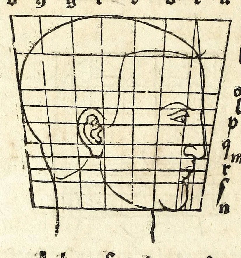 An illustration from Beschryvinghe van Albrecht Durer van de menschelijcke proportion : begrepen in vier onderscheyden boecken, zeer nut ende profijtelijck voor alle lief-hebbers defer konste : in't latijn ende hooghduytsch, tot Nurenbergh ghedruct, tot koste van syne nae-ghelaten weduvve, in't iaer ons Heeren 1527 : ende nu in onse Nederlandtsche sprake over-gheset, tot dienste der ghener die de konste beminnen, ende de latijnsche ofte hooghduytsche sprake niet en cerstaen, 1622, leaf 182