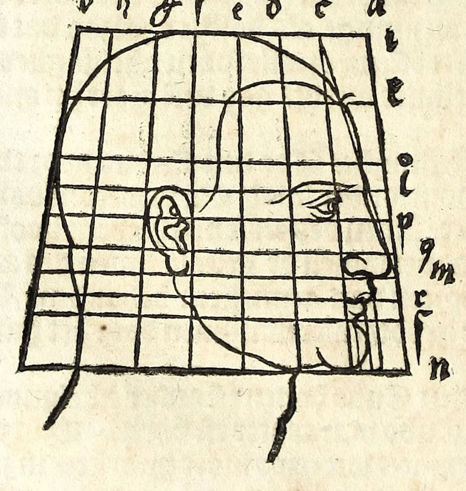 An illustration from Beschryvinghe van Albrecht Durer van de menschelijcke proportion : begrepen in vier onderscheyden boecken, zeer nut ende profijtelijck voor alle lief-hebbers defer konste : in't latijn ende hooghduytsch, tot Nurenbergh ghedruct, tot koste van syne nae-ghelaten weduvve, in't iaer ons Heeren 1527 : ende nu in onse Nederlandtsche sprake over-gheset, tot dienste der ghener die de konste beminnen, ende de latijnsche ofte hooghduytsche sprake niet en cerstaen, 1622, leaf 182