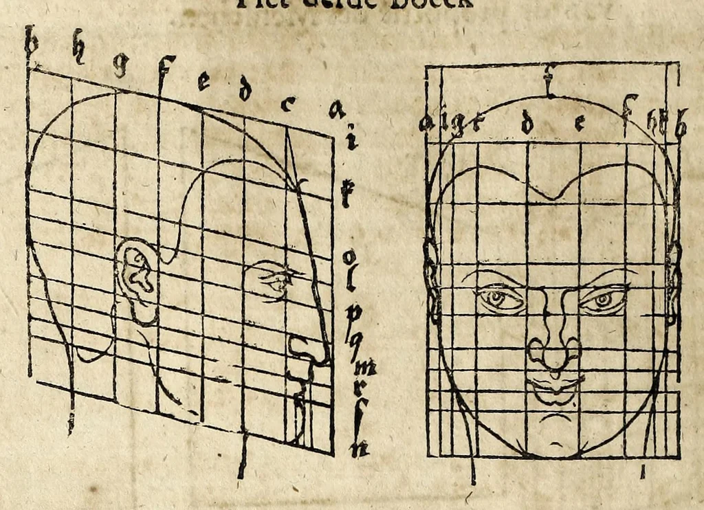 An illustration from Beschryvinghe van Albrecht Durer van de menschelijcke proportion : begrepen in vier onderscheyden boecken, zeer nut ende profijtelijck voor alle lief-hebbers defer konste : in't latijn ende hooghduytsch, tot Nurenbergh ghedruct, tot koste van syne nae-ghelaten weduvve, in't iaer ons Heeren 1527 : ende nu in onse Nederlandtsche sprake over-gheset, tot dienste der ghener die de konste beminnen, ende de latijnsche ofte hooghduytsche sprake niet en cerstaen, 1622, leaf 184