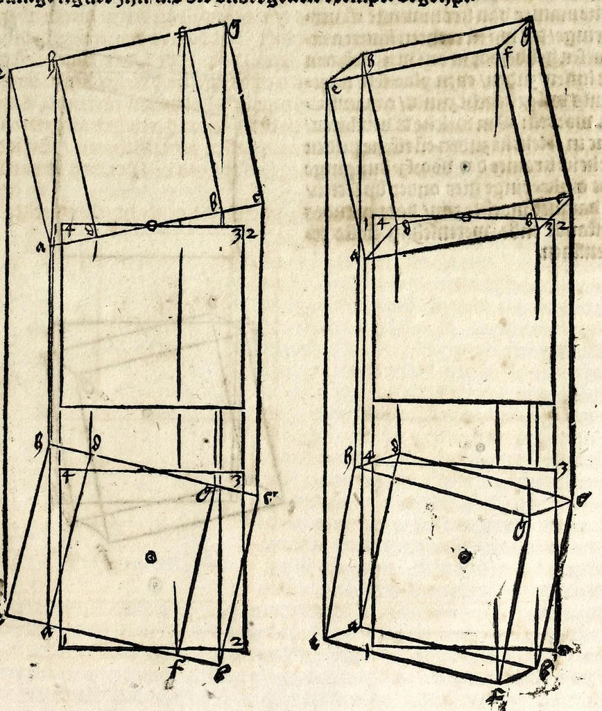 An illustration from Beschryvinghe van Albrecht Durer van de menschelijcke proportion : begrepen in vier onderscheyden boecken, zeer nut ende profijtelijck voor alle lief-hebbers defer konste : in't latijn ende hooghduytsch, tot Nurenbergh ghedruct, tot koste van syne nae-ghelaten weduvve, in't iaer ons Heeren 1527 : ende nu in onse Nederlandtsche sprake over-gheset, tot dienste der ghener die de konste beminnen, ende de latijnsche ofte hooghduytsche sprake niet en cerstaen, 1622, leaf 265