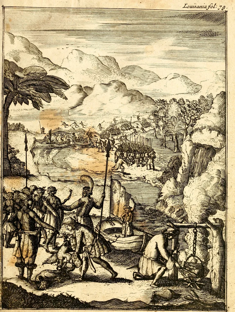 An illustration from Beschryving van Louisania, nieuwelijks ontdekt ten zuidwesten van Niew-Vrankryk, door order van den Koning, 1688, leaf 96